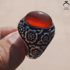 Unique Handmade Yemeni Aqeeq Agate Natural Red Ring Elegant Jewelry