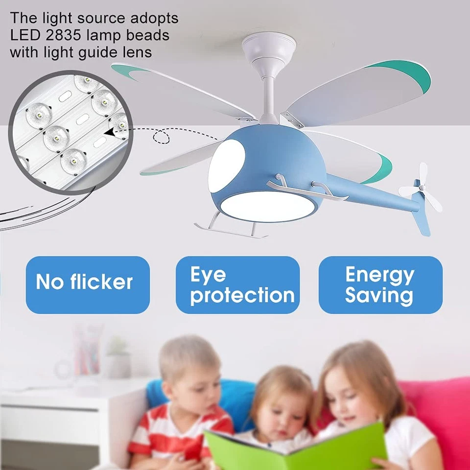 Children's Bedroom Helicopter Model Ceiling Fan with Lights 42 inch Remote Co... - Image 4 of 4