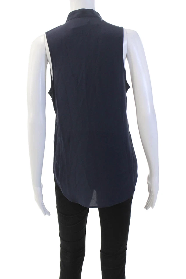 Blusa Top Azul Rory Beca Mujer Seda Sin Mangas Cuello en V Con Botones Talla S Foto 3 de 4