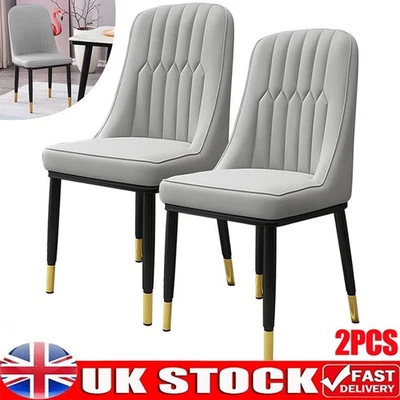 Pair Of 2 Dining Chairs Faux Leather Upholstered Padded Seat Metal Legs Kitchen - Image 1 of 4