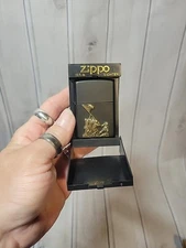 Zippo Lighter Black Matte 218 Regular Raising Flag Iwo Jima Gold Logo USA NIB