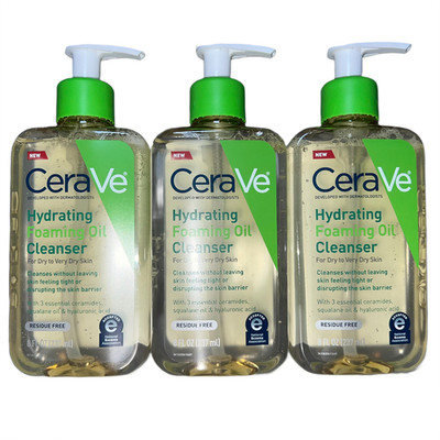 3x CeraVe Hydrating Foaming Oil Cleanser 8oz for Dry Skin Gentle Face Wash