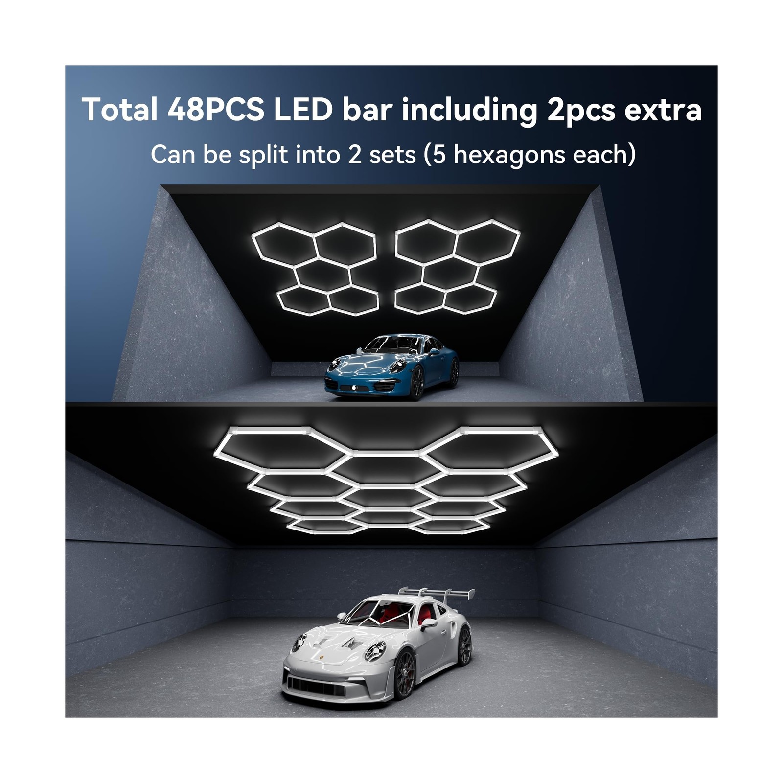 MODERN 11Grids Hexagon Garage Light: 48Pack 384W 47000LM High Brightness Hexa... thumbnail 2