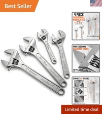 Professional 4-Piece Adjustable Wrench Set - Heat-Treated Steel, Silver Finish