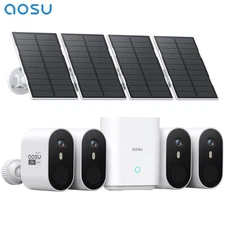 AOSU 3MP Solar Security Cameras Outdoor Wireless,Home Security System 4-Cam Kit