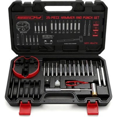 Premium Pin Punch Hammer Set: 25-Piece Set and 25-Pieces, Black 
