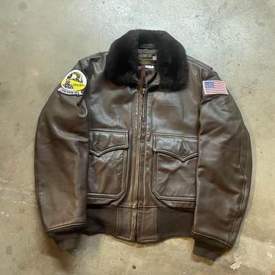 Vintage 70s US Navy G-1 Flight Jacket Scovill Zipper Fur Collar