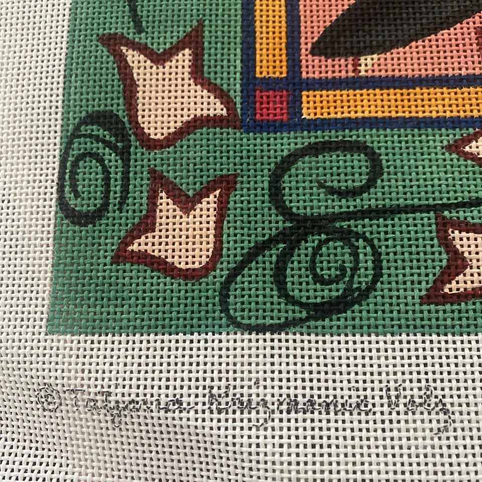 Maggie Co 手绘针绣帆布 1996 年红玫瑰花 13 英寸艺术罕见新品 — 第 3/4 张图片