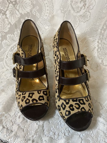 Michael Kors Leopard Print Calf Hair Leather Shoes Open Toe Size 8M Women - Picture 7 of 20