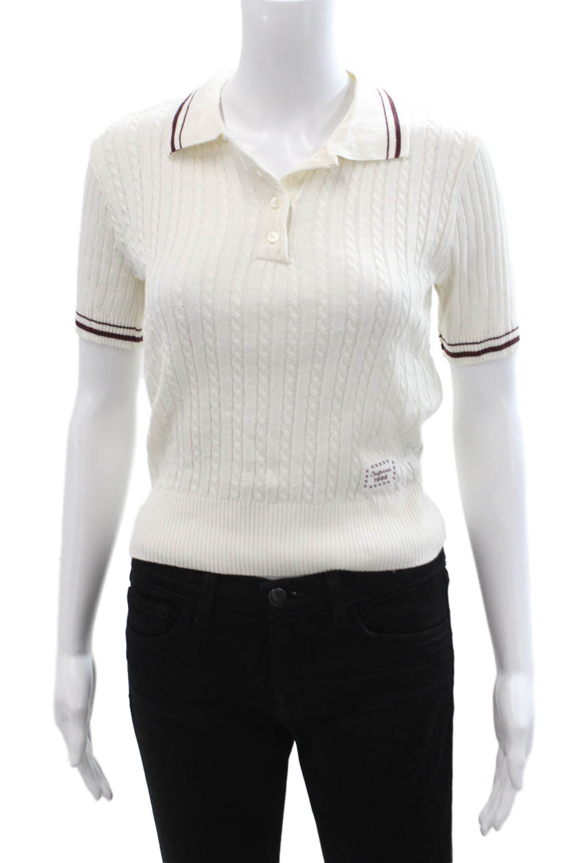 Zara Womens Basic Ringer Polo White Collared Shor… - image 1