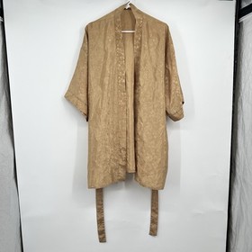 DELICATES Gold Floral Polyester Women's Satin Kimono Robe Belted Bridal Sexy