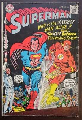 Superman #199 VG (DC Comics August 1967) 1ST RACE between Flash and Superman