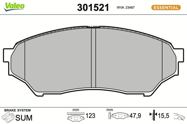 Bremsbelagsatz Scheibenbremse Vorne Valeo 301521 FÜR Mitsubishi BremsbelÄGe-image