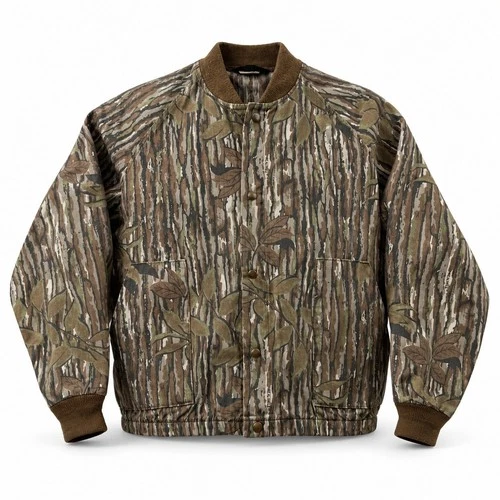 Vintage Liberty Camo Bomber Jacket Mens XL Realtree Treebark Hunting USA Made video thumbnail