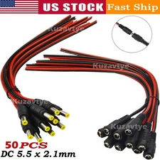 100PCS DC Power Pigtail Female & Male Cable Wire Plug for CCTV Camera 5.5*2.1mm