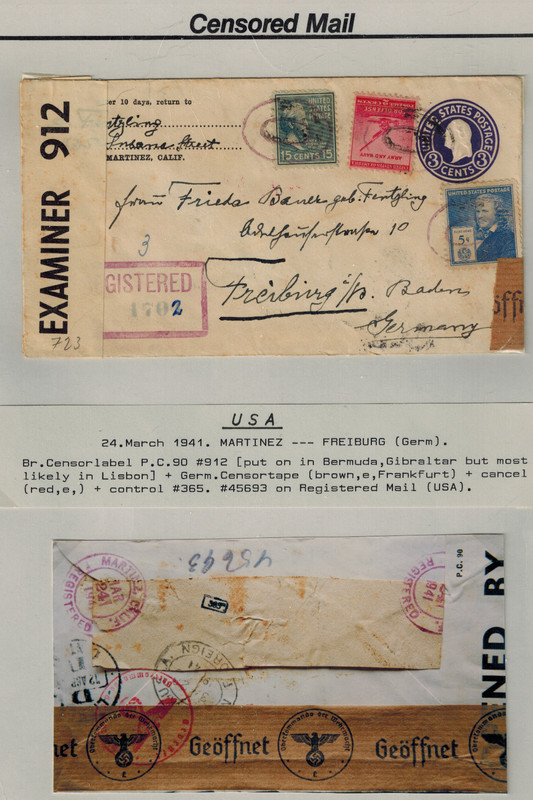 WWII 1941 Bermuda Censor Cover w/ Bermuda Censor Pencil 45693 & German Tape E
