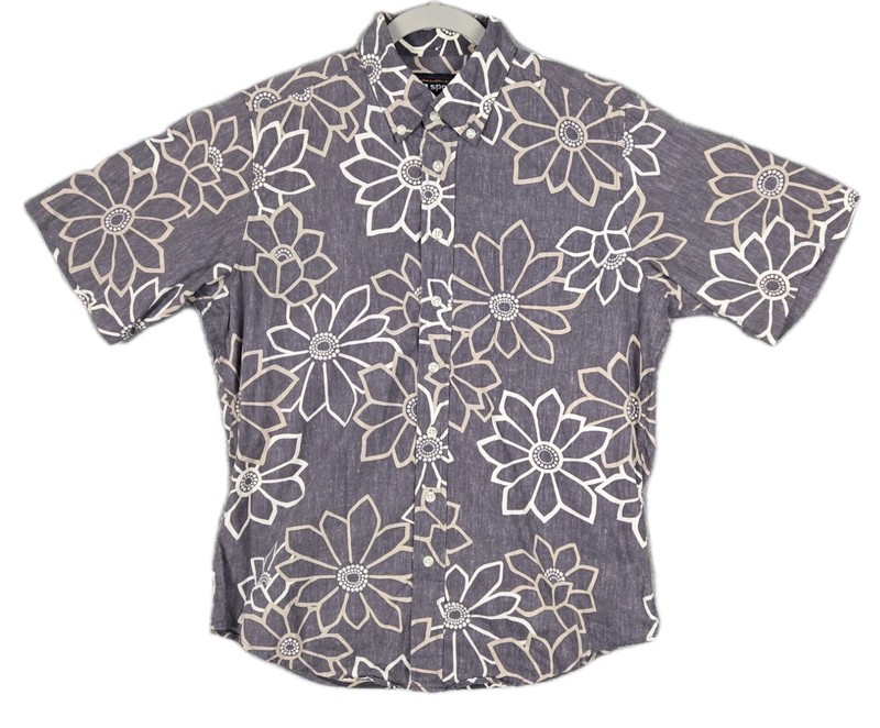 Reyn Spooner Reverse Print Hawaiian Shirt Taupe Floral Pattern Men's Size Small