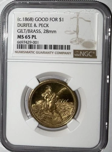 Durfee & Peck 1 Dollar Indian Trade Token NGC MS 65 PL