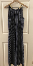 Michael Kors Blue & White Stripes Sleeveless Gold Chain Halter Strap Size M