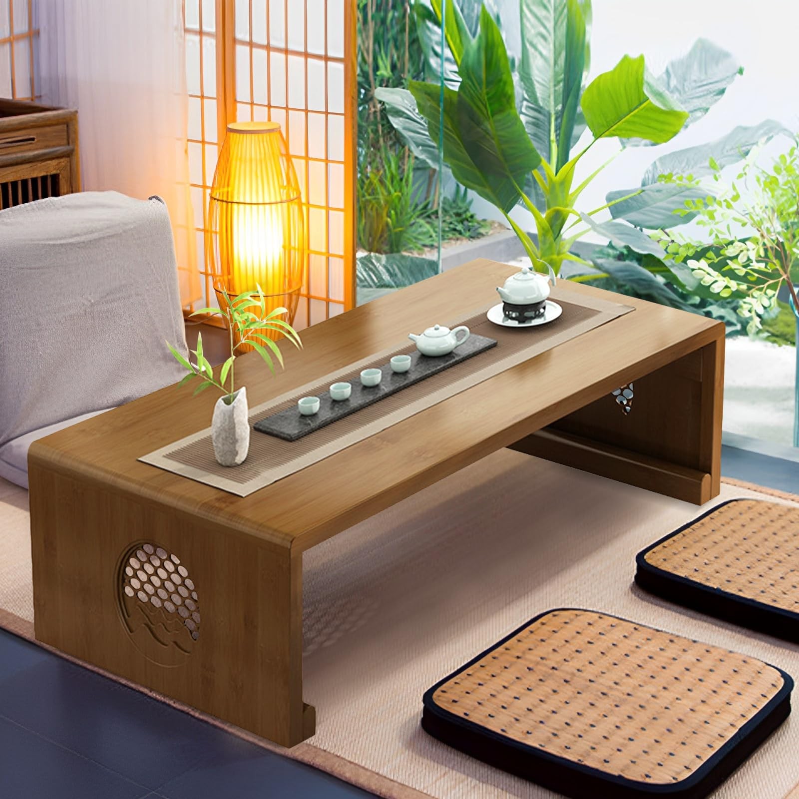 Folding Coffee Table Japanese Style Low Floor Table for Living Room Compact Space Saving Design