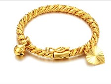 Charming gold plated bracelet heart bell Baby children's bangle fashion Jewelry
