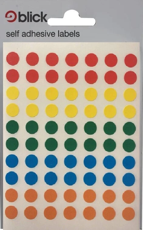 BLICK 8mm Assorted Coloured Labels Round Sticky Dots Adhesive Circle Stickers