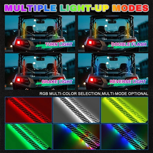 2Pcs 1FT Lighted LED Whip Light Antenna RGB Chasing For RZR Can-am X3 UTV ATV - Picture 6 of 9