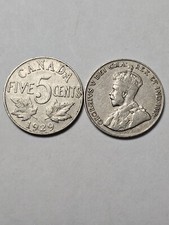 ONE (1) X 1929 CANADA 5 CENTS NICKEL KING GEORGE V F 5 Cents