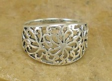 HIGH POLISH 925 STERLING SILVER FILIGREE FLORAL BAND RING size 7 style r2170