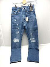 Levis Womens 501 High Rise Skinny Straight Jeans Med Wash Distressed 26x28 NWT
