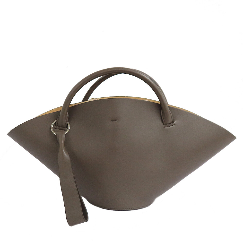 Jil Sander Sombrero SM 2WAY Hand Drawstring Gray Leather Women