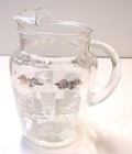 Hazel Atlas Clear Glass Pitcher Eagles Boats Wagons Liberty Bell ~ 9" x 8.5"