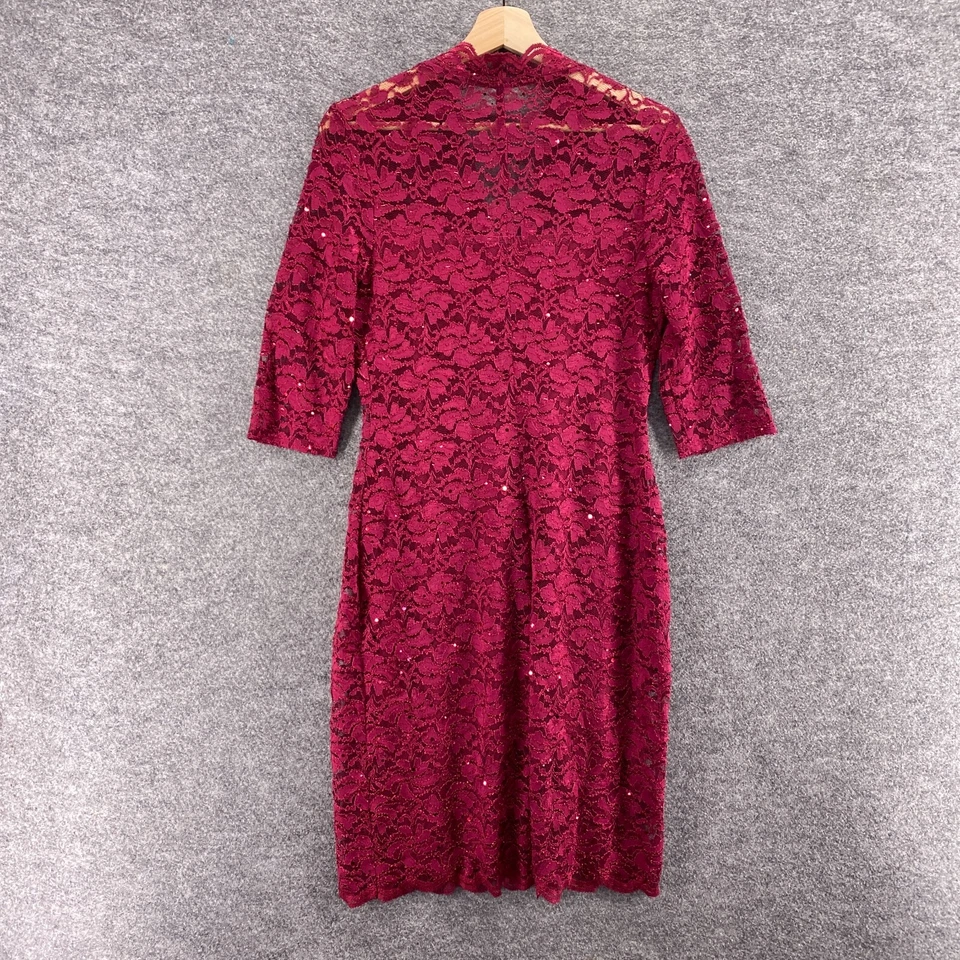 Connected Apparel Dress Women 4 Red Floral Crochet Lined V-Neck Sheath Midi - Image 2 of 4
