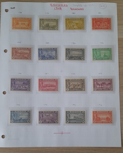 Bahamas Page of stamps 1948 Tercentenary Complete set of 16 to £1 MM