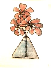 Pastel Painting       Flowers In Triangle Vase  PBG