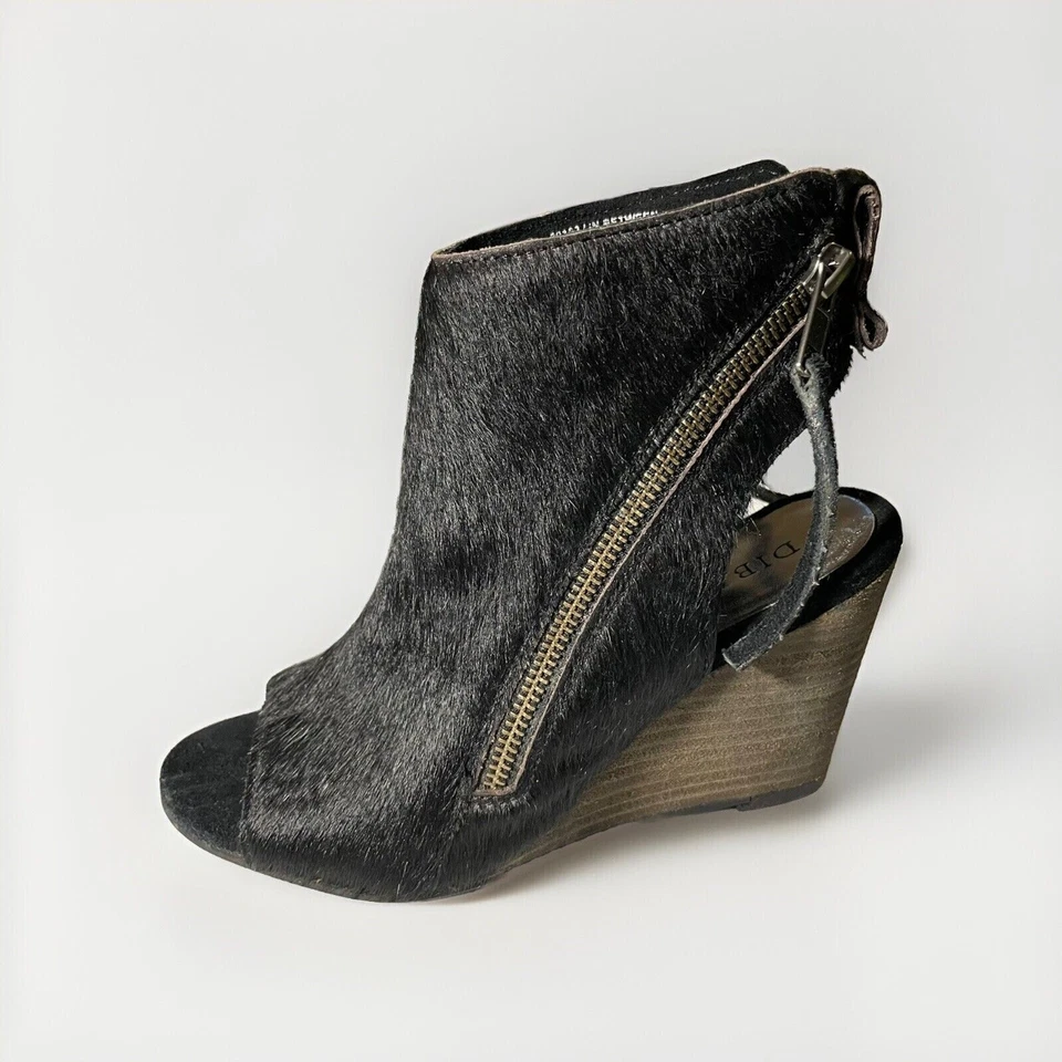 Tacones Diba True negros cuero de vaca, peep toes tacón apilado para mujer talla 6 Foto 2 de 4