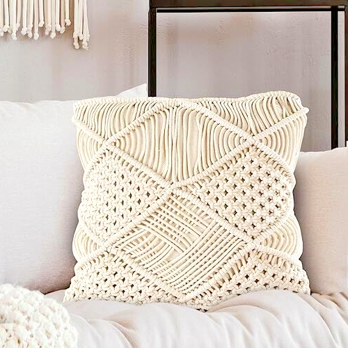 Square Macrame Cushion Cover With Tassels Decor Pillow Case Pillow Throw 18X18" - Picture 5 of 8