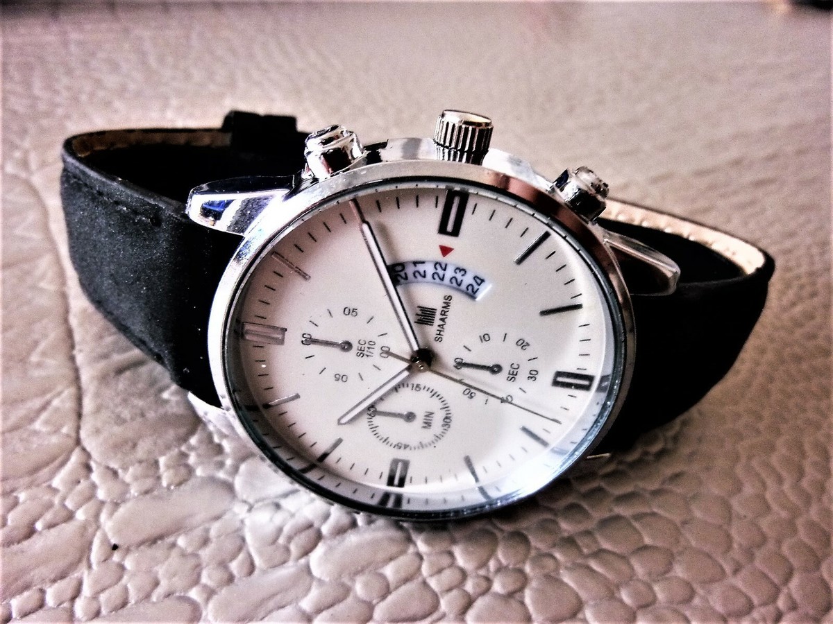 Montre Homme SHAARMS Modèle ANQ1094 - Cadran Blanc, Boîtier Acier, Bracelet Cuir - Neuf Sans étiquette