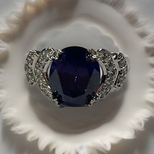 B Sterling Silver Oval Cut Royal Blue Sapphire Ring Size 8