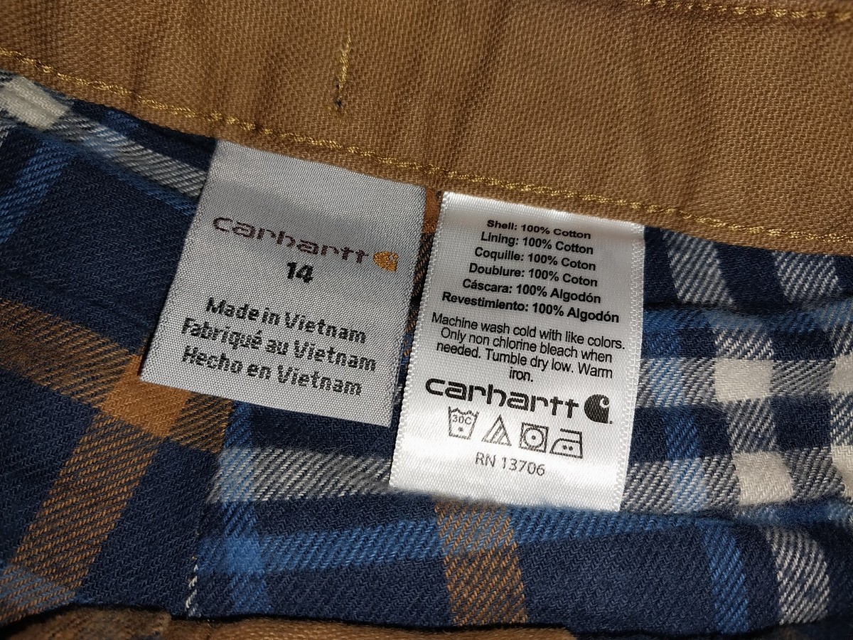ハンドメイド Carhartt Women's Flannel Lined Size 14 Tan Duck Canvas Workwear