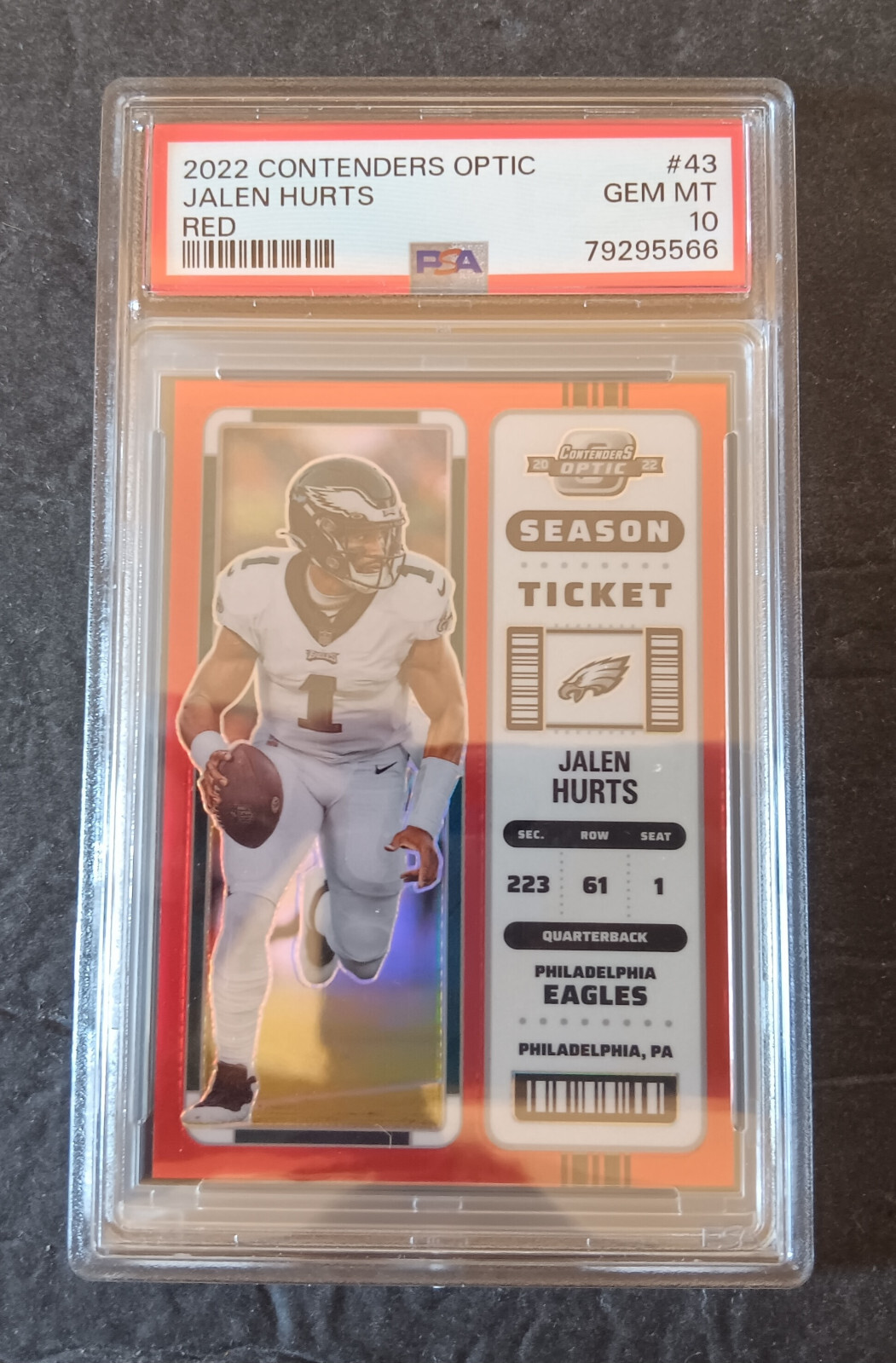 2022 Contenders Optic Jalen Hurts RED /175 Season Ticket #43 Eagles PSA 10