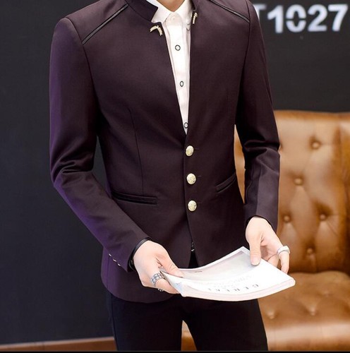 New Men's Chinese Tunic Slim Fit Jacket Casual Formal Business Wedding Suit Coat - Picture 13 of 21