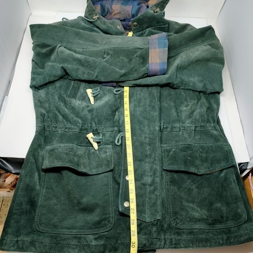 Cappotto vintage in pelle Wilson's rilegato a quadretti foderato verde in pelle taglia M - Foto 5 di 13