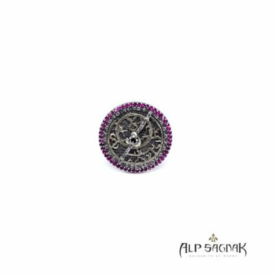 Alp Sagnak Ring 18 K Gelbgold 925 k Silber Rubine schwarzer Diamant