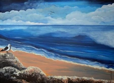 Oil painting  seascape 12"X9" mixed media original on canvas back framed