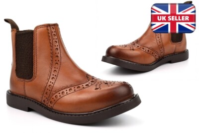 Jungen Lederstiefel Jungen Festliche Stiefel Brogue Boots Stiefeletten Chelsea Boots Hellbraun