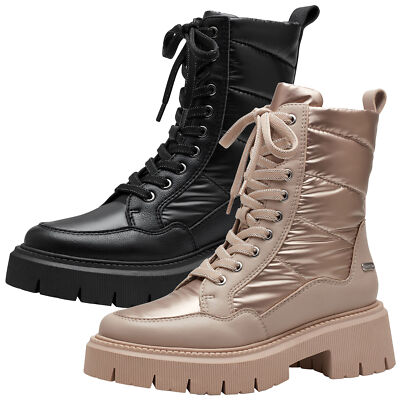 MARCO TOZZI Damen Stiefeletten Ohne Absatz - Winter Stiefel Mit Plateau - Elegante Stiefeletten