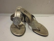 WOMENS YELLOW BOX SILVER LEATHER WEDGE SANDALS W/BEJEWELS SIZE 7.5