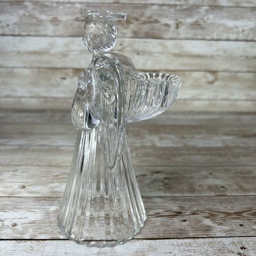 Angel Clear Glass Candle Holder 7” Vintage Taper Wings Halo Christmas Heavy - Picture 2 of 15