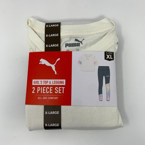 Puma Girl's XL 2-piece Active Set Shirt Top and Legging Cream Gray XL 14/16 - Picture 2 of 8